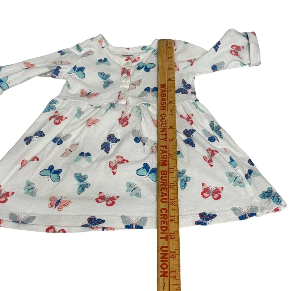 Carters Baby Girl Butterfly Print Long Sleeve Cotton Dress White 9 Months